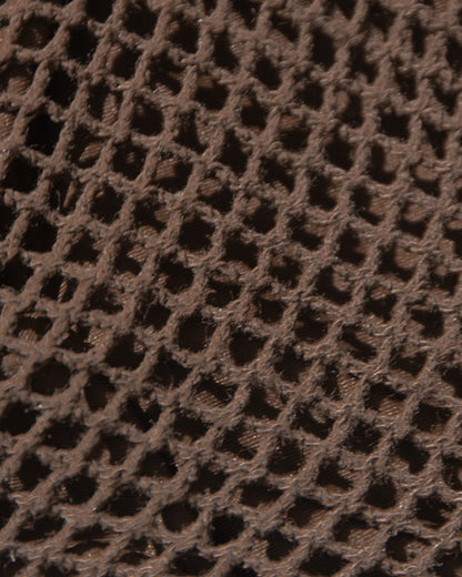 Close-up detail of the espresso open crochet mesh fabric texture of the LSPACE Mackenzie Bikini Bottom.