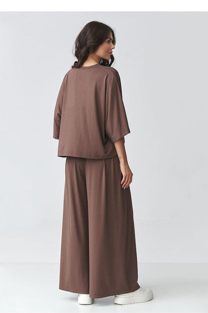 Makadamia Loose-Fitting Blouse and Wide-Leg Pants Set - Outfit Sets
