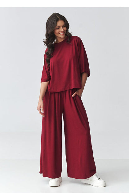 Makadamia Loose-Fitting Blouse and Wide-Leg Pants Set - Outfit Sets