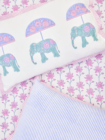 Magenta, Turquoise & Blue Hand Block Cotton Bedsheet & Pillow Covers