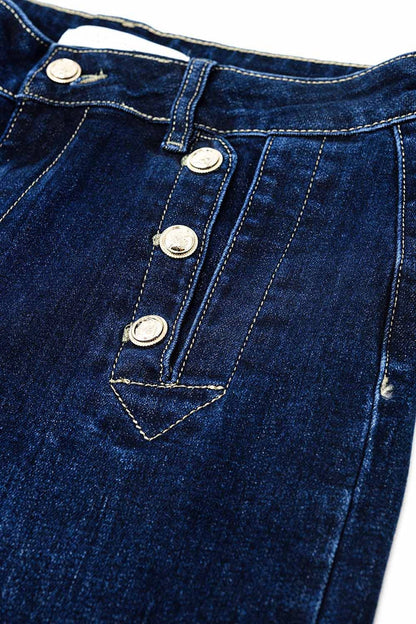 Marine-style Wide Leg Jeans With Gold Buttons - Denim