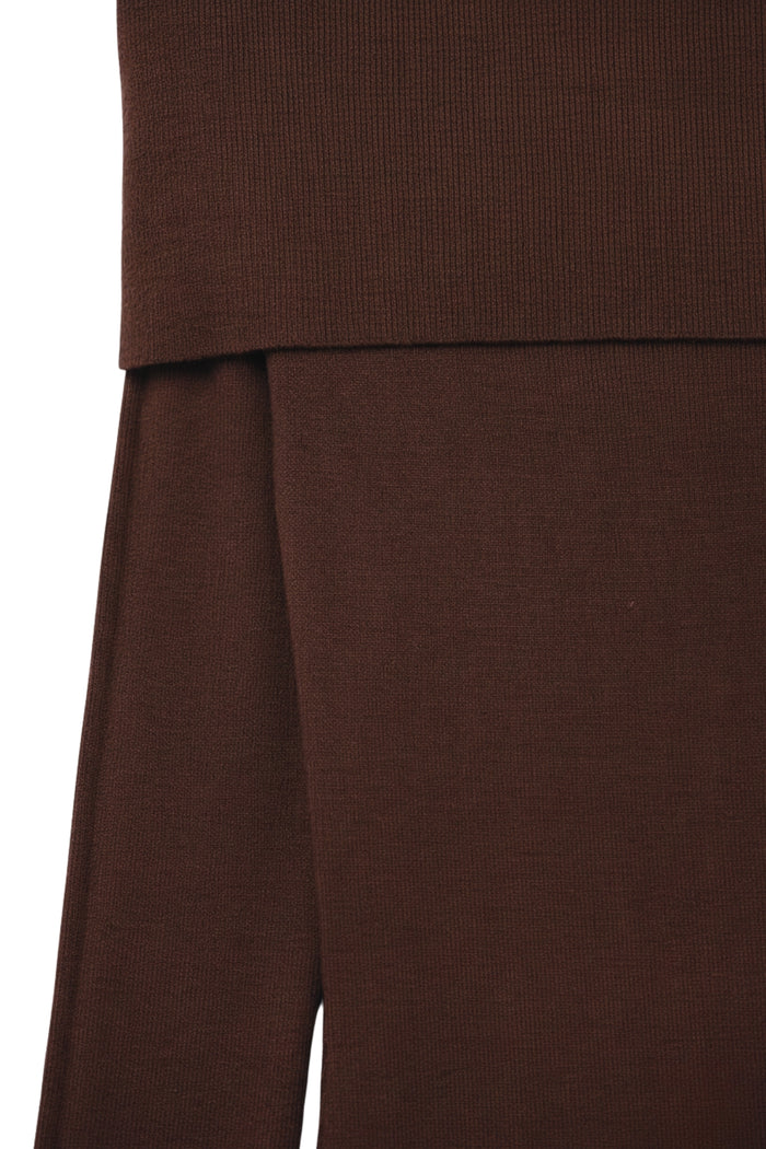 Maxi Knitted wide Bardot Dress in brown - dress, Dresses