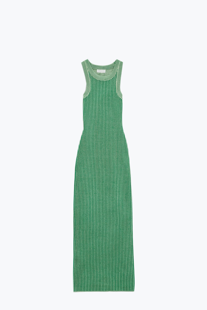 Maxi Sleeveless Halter Bodycon Ribbed Dress in Green - dress