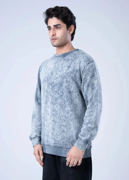 Men's grey winter terry sweatshirt, crew neck with ribbed collar; long sleeves.