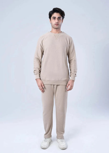 Men's winter sweatshirt in khaki, crew neck long sleeves with pants