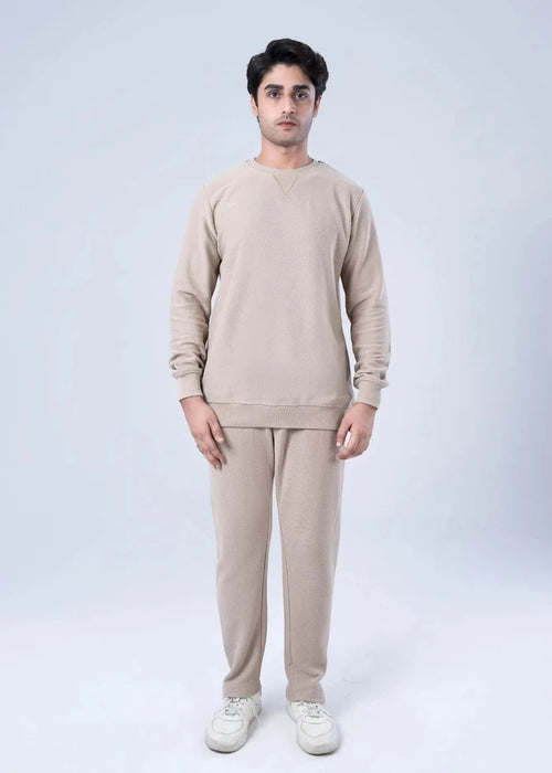 Men's winter sweatshirt in khaki, crew neck long sleeves with pants