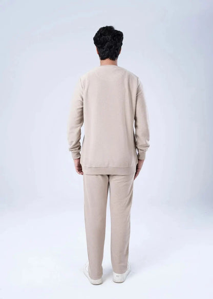 Men's winter sweatshirt, khaki back view with crew collar
