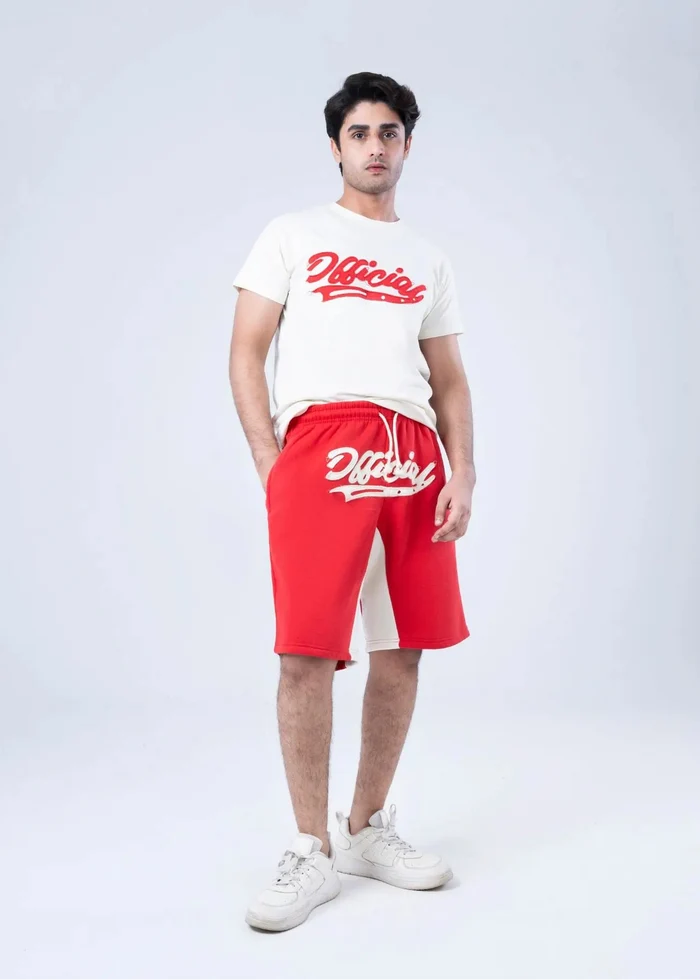 Men's off-white T-shirt with red script logo print on chest