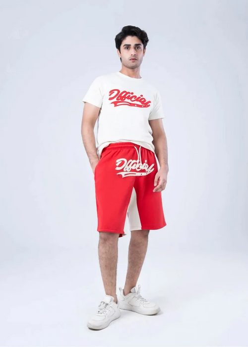 Men's off-white T-shirt with red script logo print on chest
