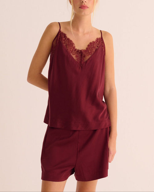 Merlot Washable Organic Stretch Silk Camisole and Shorts Set - Loungewear