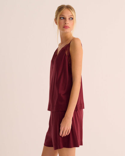 Merlot Washable Organic Stretch Silk Camisole and Shorts Set - Loungewear