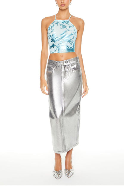 Metallic Burnout Tie-Back Cami