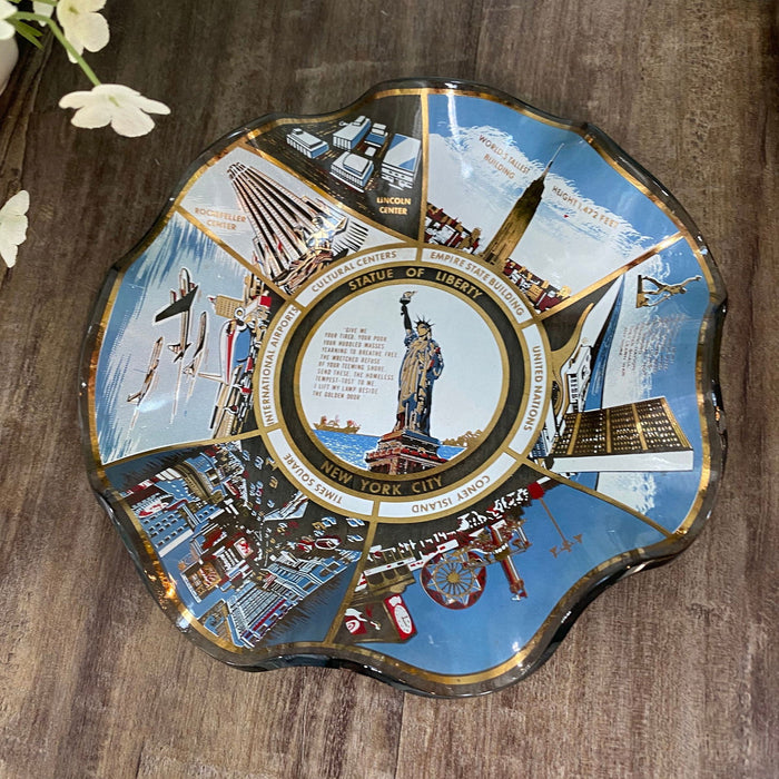 Mid Century New York City Houze Art Wavy Glass Dish at Duckwells