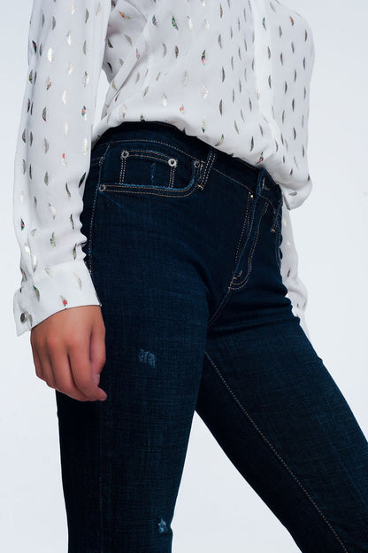 mid rise jeans in bright blue with raw hem - Denim