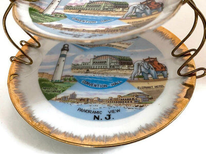 Midcentury Atlantic City Souvenir Dishes with Metal Stand at Duckwells