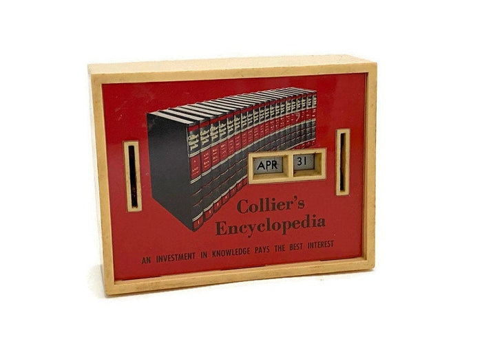 Midcentury Collier's Encyclopedia Advertising Calendar Bank at Duckwells
