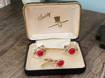 Midcentury Cuff Links and Tie Clip Jewelry Set at Duckwells