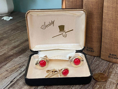 Midcentury Cuff Links and Tie Clip Jewelry Set at Duckwells