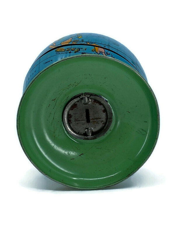 Midcentury Globe Bank Tin Litho by J. Chein at Duckwells