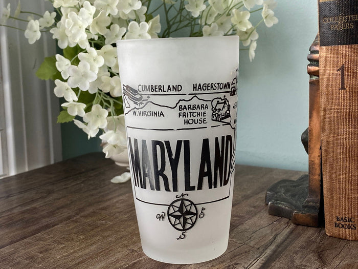 Midcentury Maryland Souvenir Glass with State Map at Duckwells