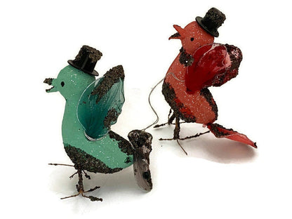 Midcentury Putz Christmas Birds, 1950s Mica Ornaments at Duckwells