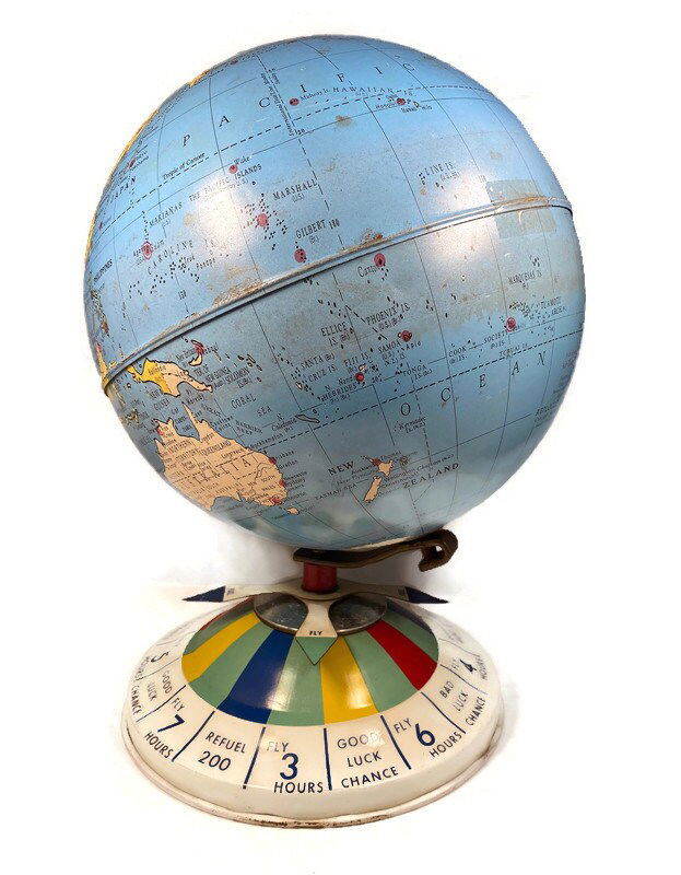 Midcentury Tin Desk Globe - Magnetic Metal Toy at Duckwells