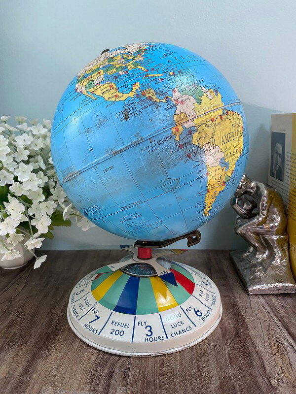 Midcentury Tin Desk Globe - Magnetic Metal Toy at Duckwells