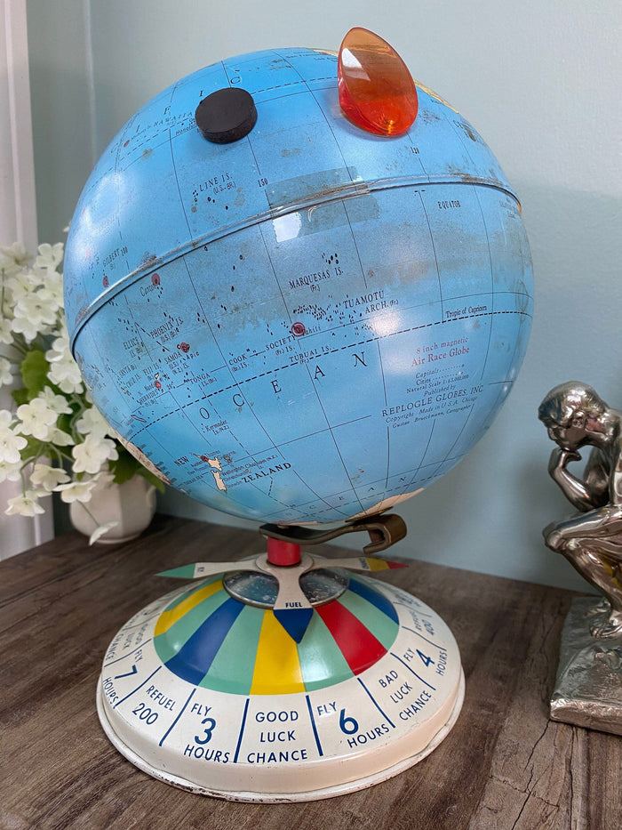 Midcentury Tin Desk Globe - Magnetic Metal Toy at Duckwells