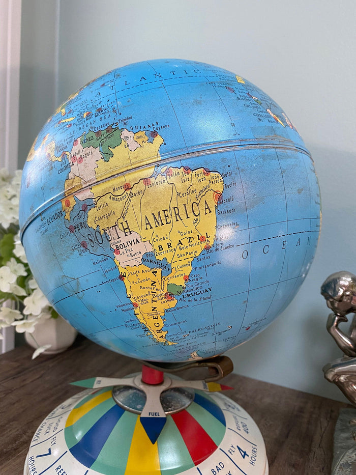 Midcentury Tin Desk Globe - Magnetic Metal Toy at Duckwells