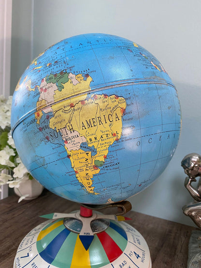 Midcentury Tin Desk Globe - Magnetic Metal Toy at Duckwells