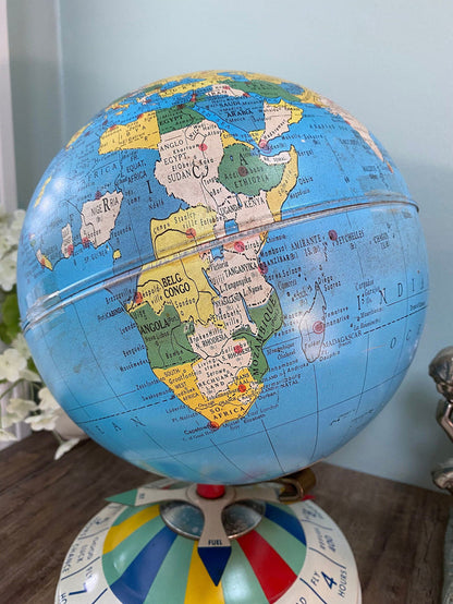 Midcentury Tin Desk Globe - Magnetic Metal Toy at Duckwells
