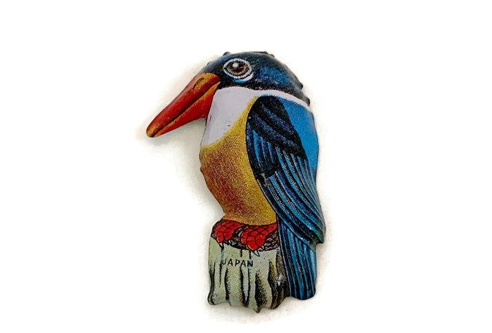 Midcentury Tin Litho Bird Pin Made in Japan at Duckwells