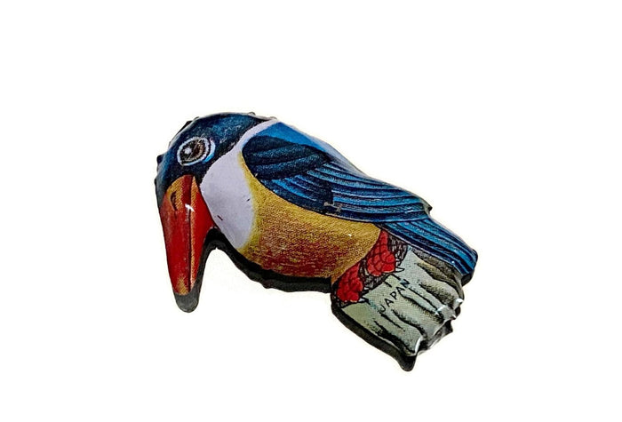Midcentury Tin Litho Bird Pin Made in Japan at Duckwells
