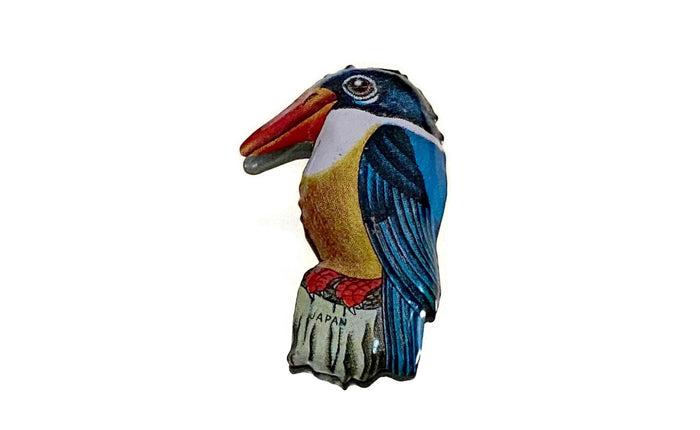 Midcentury Tin Litho Bird Pin Made in Japan at Duckwells