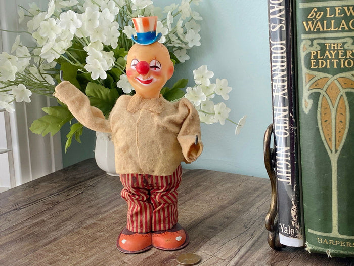 Midcentury Wind Up Toy Clown by T.N Nomura Made in Japan at Duckwells