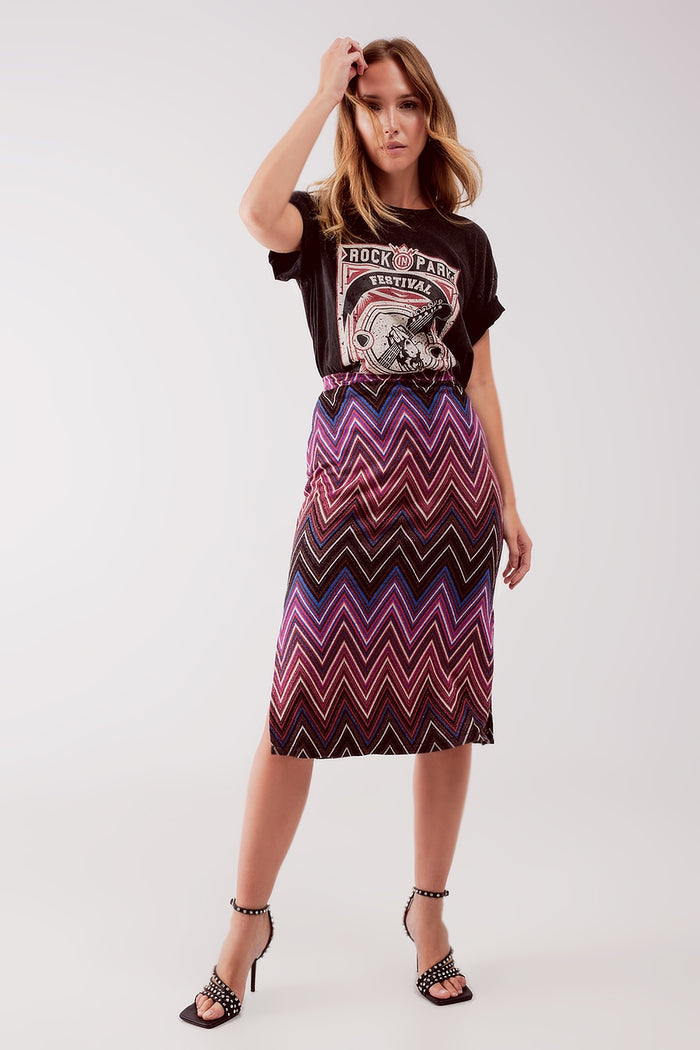 Midi skirt in fuchsia geo print