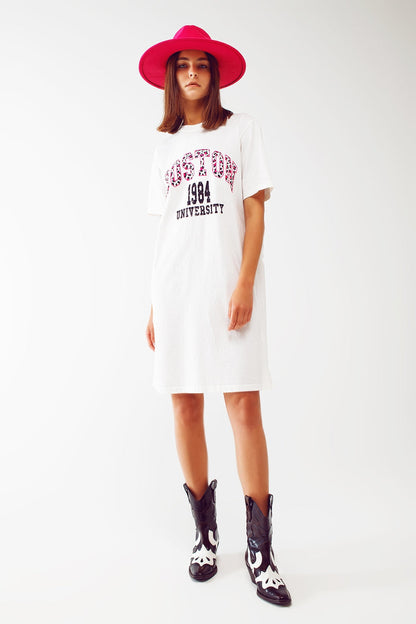 midi t-shirt dress in white boston 1984 university - dress