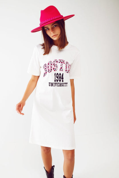 midi t-shirt dress in white boston 1984 university - dress