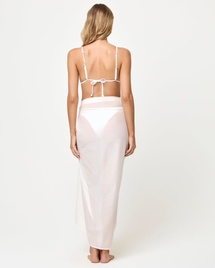 LSPACE Mika sarong in cream, side view on model.