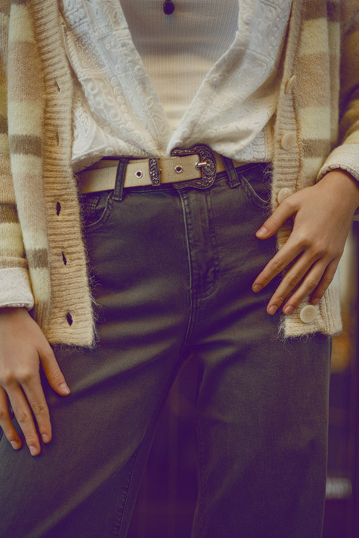 Military green high-waisted wide-leg pants - Coloured Jeans
