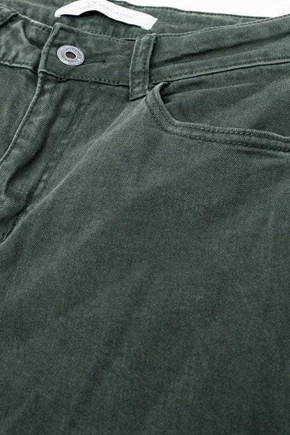 Military green high-waisted wide-leg pants - Coloured Jeans