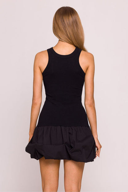 Mini Black Dress with Volumous Skirt - Dresses