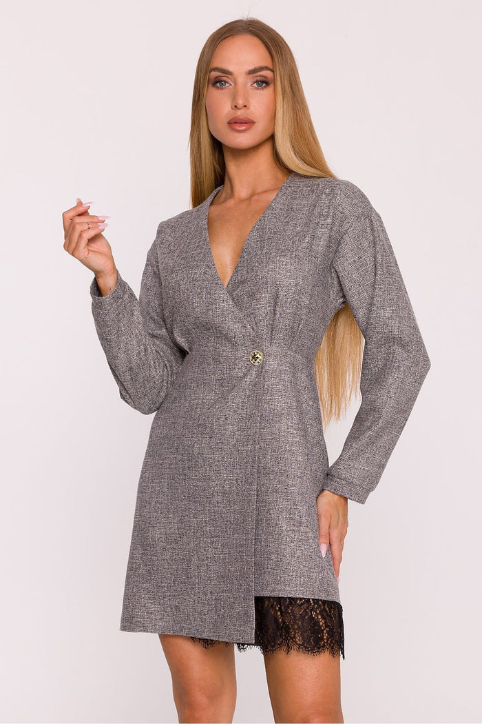 Moe Chic Women's Tweed Dress with Lace Trim grey - Dresses