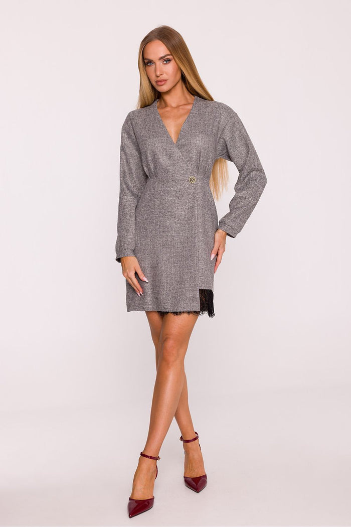 Moe Chic Women's Tweed Dress with Lace Trim - Dresses