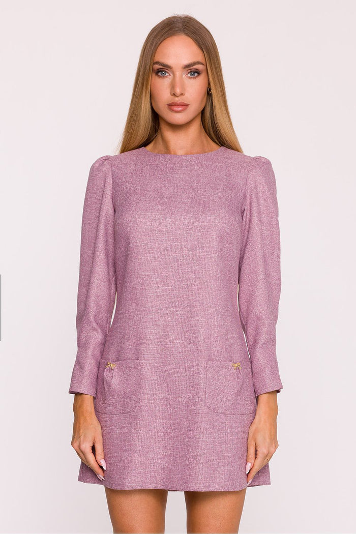 Moe Long Sleeve in Melange Fabric Dress for Women pink - Dresses