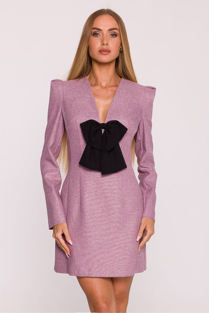Moe Long Sleeve Mini Dress with Bow - Trendy Fashion pink - Dresses