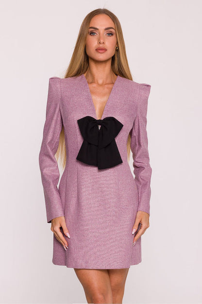 Moe Long Sleeve Mini Dress with Bow - Trendy Fashion pink - Dresses