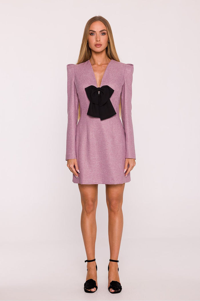 Moe Long Sleeve Mini Dress with Bow - Trendy Fashion - Dresses