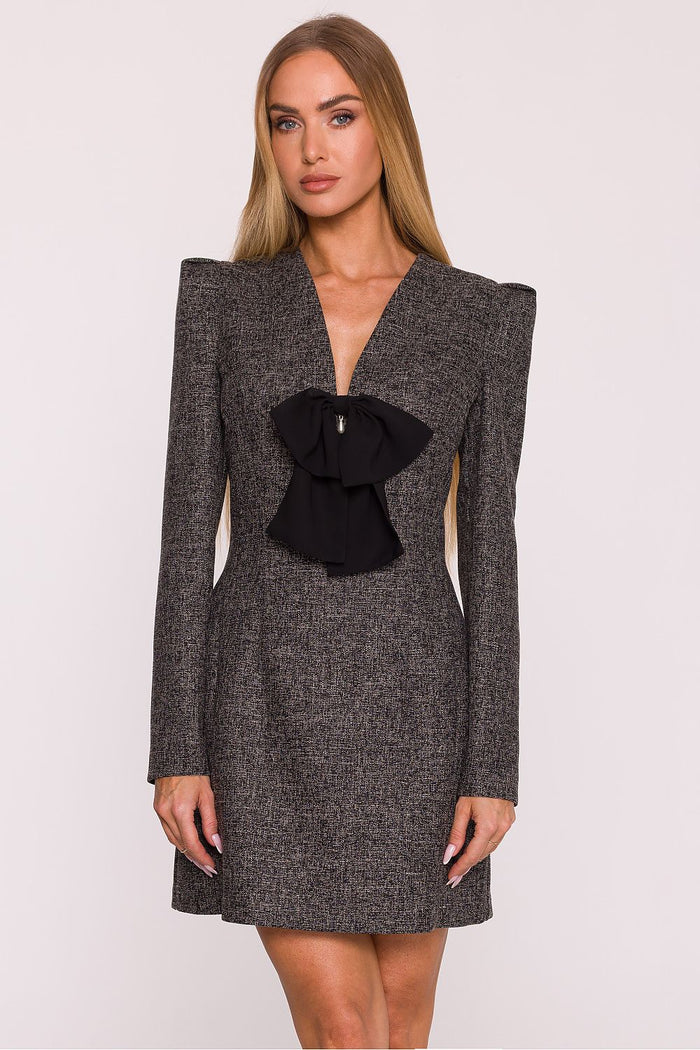 Moe Long Sleeve Mini Dress with Bow - Trendy Fashion black - Dresses