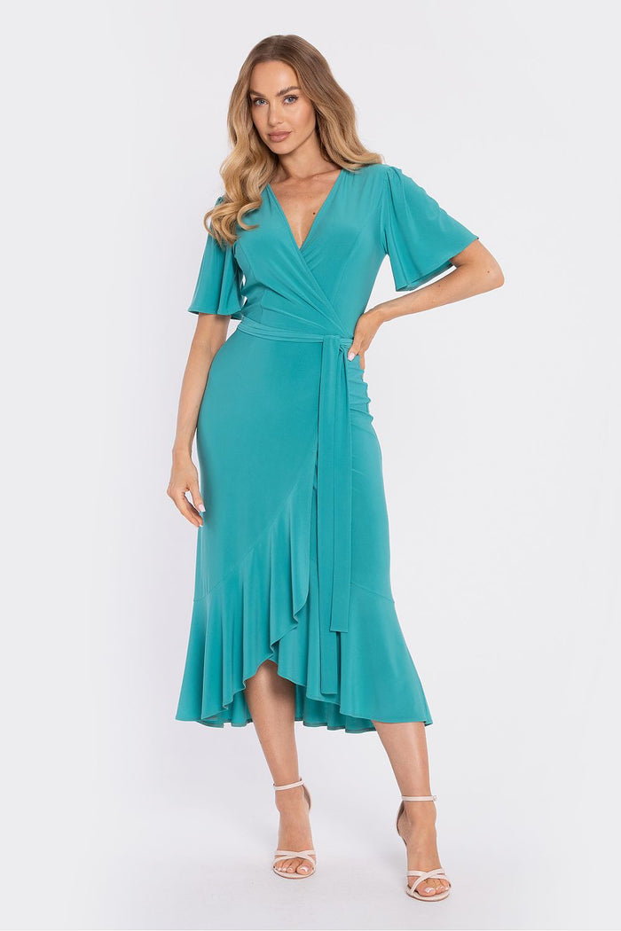 Moe Midi Daydress with Flattering Wrap Design green - Dresses